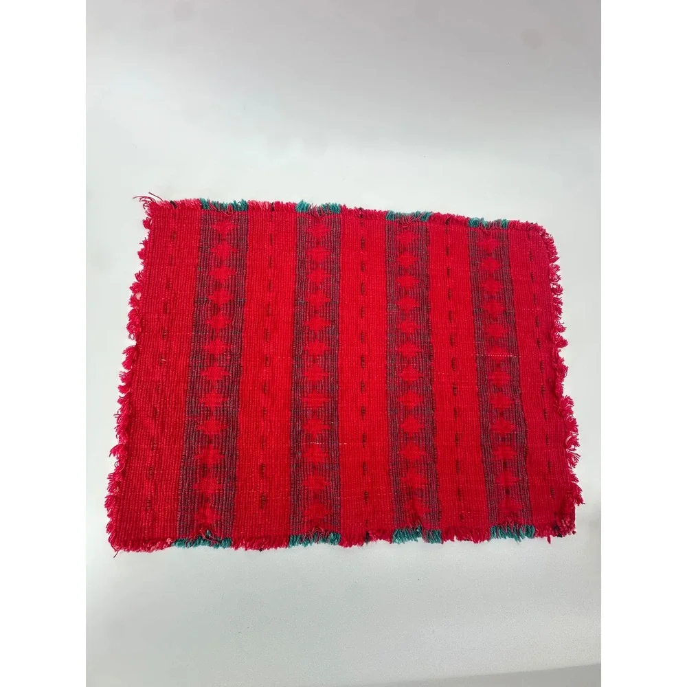 Set of 4 Handwoven Southwestern Placemats Red Green Geometric Fringed Table Mats